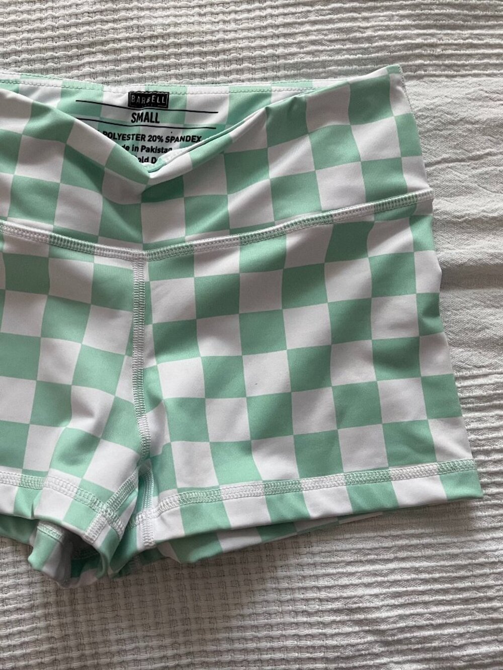 The Barbell Cartel Women's Compression Short - Mint Green and White Check